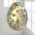 thumbnail image 1 of Ympkerial Stained Glass Easter Egg Cross Suncatcher Ornament, Hanging Window Light Catcher for Garden and Indoor Holiday Decor, Decorative Christian Cross with Glass Egg Design, 1 Piece, 1 of 5