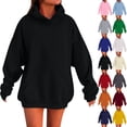 thumbnail image 1 of Ympkerial Teen Girls Plain Black Cozy Oversized Hooded Sweatshirt Long Sleeve Winter Pullover Top Fleece Lined Casual Soft Loose Fit Trendy Tween Wear, 1-2 Years, 1 of 8