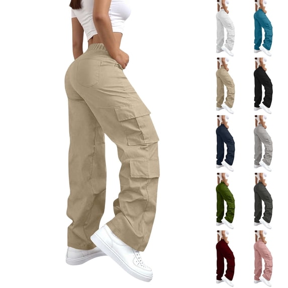 Ympkerial Women's Cargo Hiking Pants Baggy Wide Leg Stretchy Travel Pants with Multi-Pockets Lightweight High Waisted Tactical Pants for Women Streetwear Y2K Trendy Fall Outfits