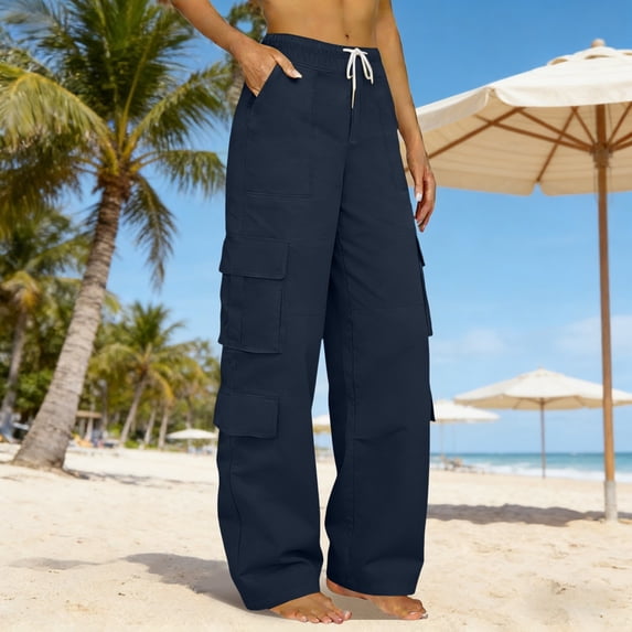 Ympkerial Women's Travel Cargo Pants Baggy Wide Leg Stretchy Hiking Pants Multi-Pocket Lightweight High Waisted Tactical Pants Streetwear Y2K Trendy Fall Plus Size