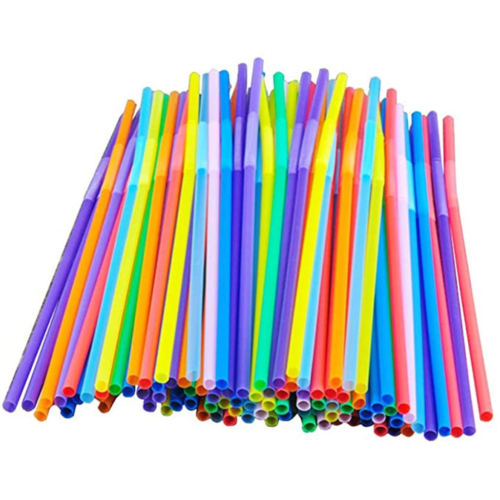 Ympuoqn 100 Pcs Colorful Flexible Straws,Colorful Disposable Bendy Party Fancy Straws 13 Inch Extra Long Straws Party Decorations