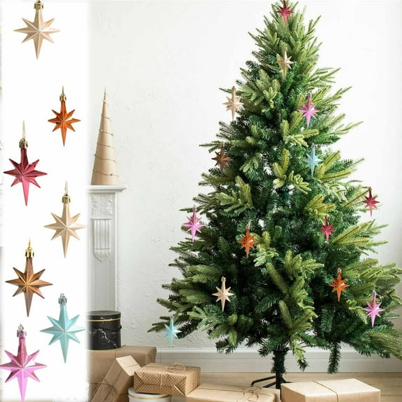 Ympuoqn 12 Pcs Bethlehem Star for Christmas Tree Plastic Star of Bethleham Ornament Christmas Decorations Star Hanging Decor Accessories (Coffee)