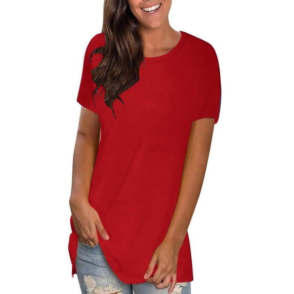 Ympuoqn Flash Deals Women Plus Size Crewneck T Shirts Short Sleeve Summer Tees Top Casual Solid Color T-Shirt Loose Fit Cotton Tunic Tops Fashion 2024 Clothes Pullover Comfy Blouse Red 4X-Large