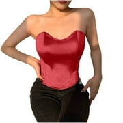 Ympuoqn Summer Savings Women's Corsets Vintage Strapless Overbust Corset Bustier Top Shapewear Tummy Control Boned Seamless Waist Training Cincher Bodyshaper Going Out Tube Tops,Red,M