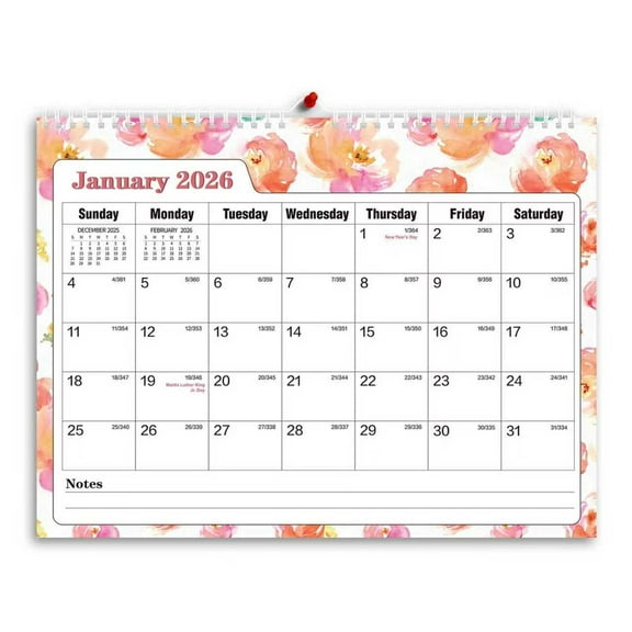 Wall Calendar 2026-18 Monthly from JAN. 2026 to JUN. 2027, 14" x 11", 2026 Desk/Wall Calendar with Monthly Views& Unruled Blocks, Easy Organizing for Annual Work, Pink Floral