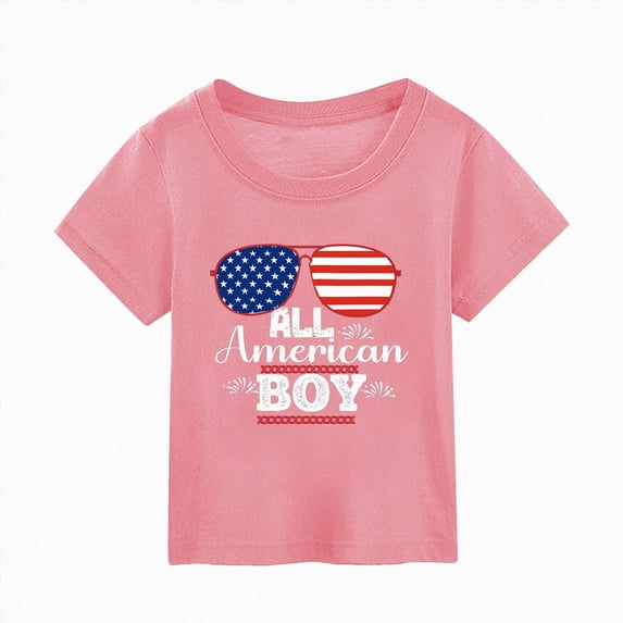 Ymyiu 4th of July Girl Shirt Kids American Flag Shirt 4th of July Button Down Tshirt for Girls Boys Fourth of July Patriotic Summer Tee 1T 2T(Pink, 1-2 Years)