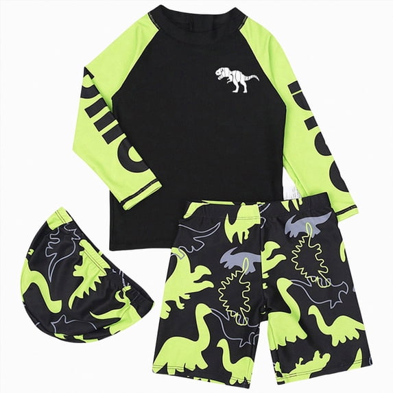 Ymyiu Baby Bathing Suit Boy with Hat Toddler Baby Boys Swimsuits Trunk Long Sleeve Top Shorts Two Pieces Bathing Suit Swimwear Size 7-8 Years (Green,7-8 Years)