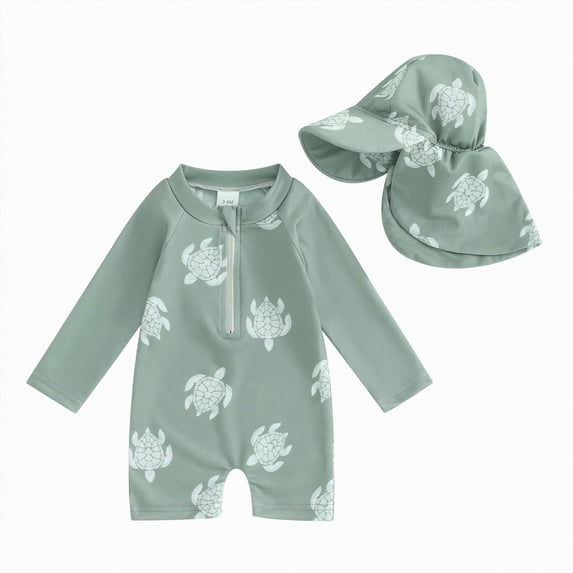 Ymyiu Baby Bathing Suit Boy UPF 50+ Long Sleeve Baby Swimsuit Sun Protection Sunsuit for Newborn Infant Toddler Boys 2T 3T (Green,2-3 Years)
