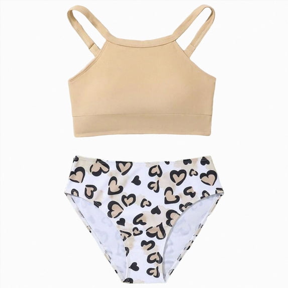 Ymyiu Baby Bikini Girls Tankini Swimsuit Two Piece Bathing Suit with Adjustable Strap Size 7-8 Years (Beige,7-8 Years)