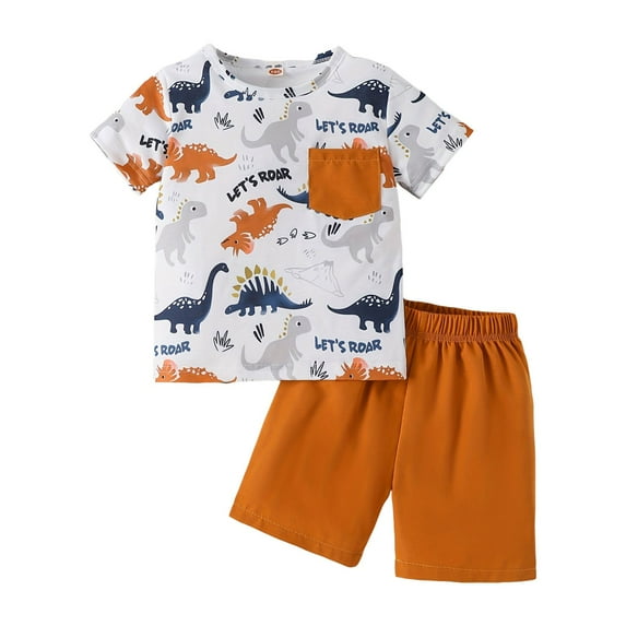 Ymyiu Baby Boy Summer Outfit Set Toddler Baby Boy Clothes Summer Outfit Short Sleeve T-Shirt Shorts Set 12-18 Months (Orange,12-18 Months)