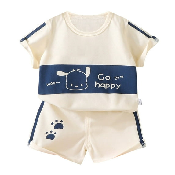 Ymyiu Baby Boy Summer Toddler Baby Boy Clothes Summer Outfits Tees T-shirt + Shorts Set 18-24 Months (Beige,18-24 Months)