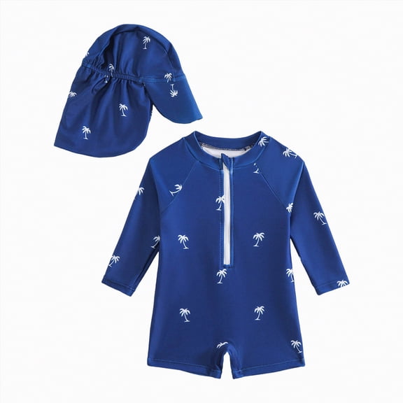 Ymyiu Baby Boy Swimsuit Kids Boys One Piece Swimsuit Swimwear Long Sleeve Rash Guard Sunsuit Wetsuit Beachwear Bathing Suit 18-24 Months (Blue,18-24 Months)