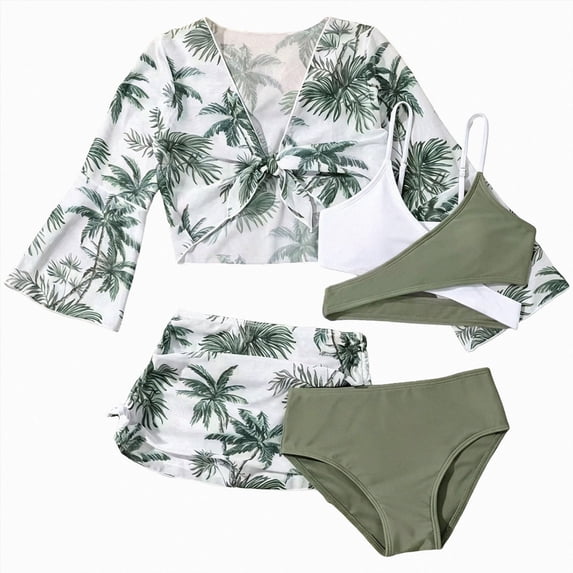 Ymyiu Baby Girl Bathing Suit Girls 3 Piece Bathing Suit Summer UPF 50+ Swimsuit with Shorts Beach Tankini Sets Size 7-8 Years (Dark Green,7-8 Years)