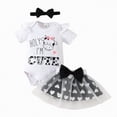 thumbnail image 1 of Ymyiu Baby Girl Outfit Baby Outfits Kids Fly Sleeve Cartoon Prints Romper Bow Short Skirts Kids Headbands Girls' Clothing Sets 6 9 Months (White,6-9 Months), 1 of 1