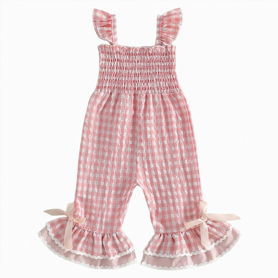 Ymyiu Baby Girl Outfits Baby Girls Jumpsuit Sleeveless Bell Bottom Romper Smash Clothes 12 18 Months (Red,12-18 Months)