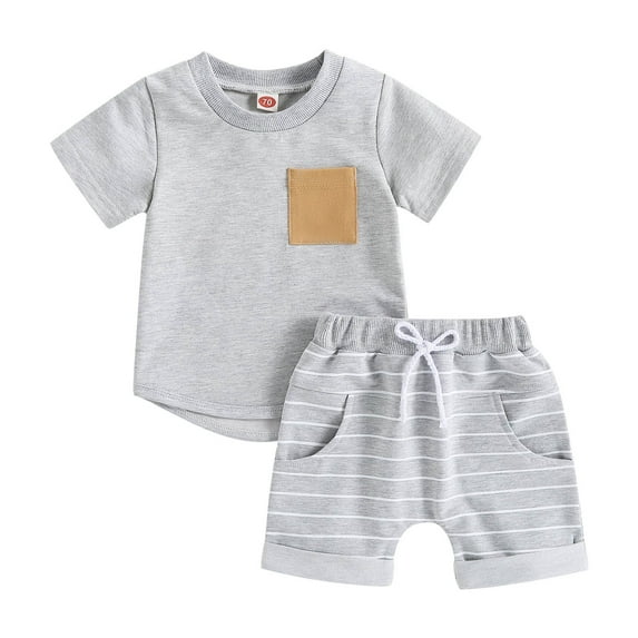 Ymyiu Baby Summer Clothes Boy Toddler Baby Boy Clothes Summer Short Sleeve T-Shirt Tops Shorts Set 2Pcs Casual Outfit 0-6 Months (Grey,0-6 Months)
