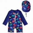 thumbnail image 1 of Ymyiu Baby Swimsuit Boy Toddler Full Body Swimsuit One Piece Swimwear Long-Sleeve Rash Guard UPF 50+ Bathing Suit Sunsuit Sets 3T 4T (Dark Blue,3-4 Years), 1 of 6