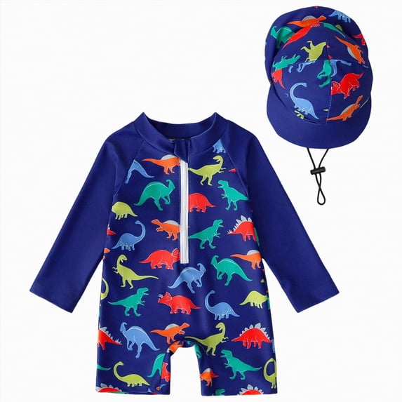 Ymyiu Baby Swimsuit Boy Toddler Full Body Swimsuit One Piece Swimwear Long-Sleeve Rash Guard UPF 50+ Bathing Suit Sunsuit Sets 3T 4T (Dark Blue,3-4 Years)