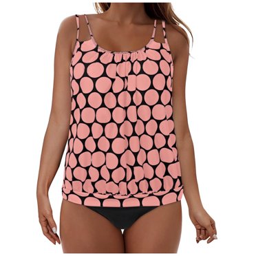 Ymyiu Bathing Suit for Women Tankini Tankini Swimsuits for Women Loose Fit Floral Printed Modest Two Piece Bathing Suits (Pink,L)