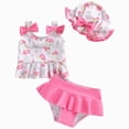 thumbnail image 1 of Ymyiu Bikini Girls Girls Swimsuit Bikini Set Color Block with Cover Up 3Pcs Bathing Suits 18-24 Months (Pink,18-24 Months), 1 of 6