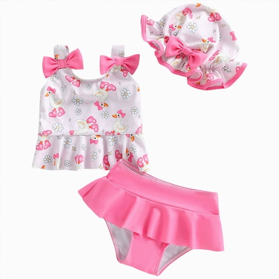 Ymyiu Bikini Girls Girls Swimsuit Bikini Set Color Block with Cover Up 3Pcs Bathing Suits 18-24 Months (Pink,18-24 Months)