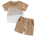 thumbnail image 1 of Ymyiu Boy Outfits Boys Quick Dry Athletic Short-Sleeve T- Shirt and Active Mesh Shorts Set 4T 5T (Khaki,4-5 Years), 1 of 8