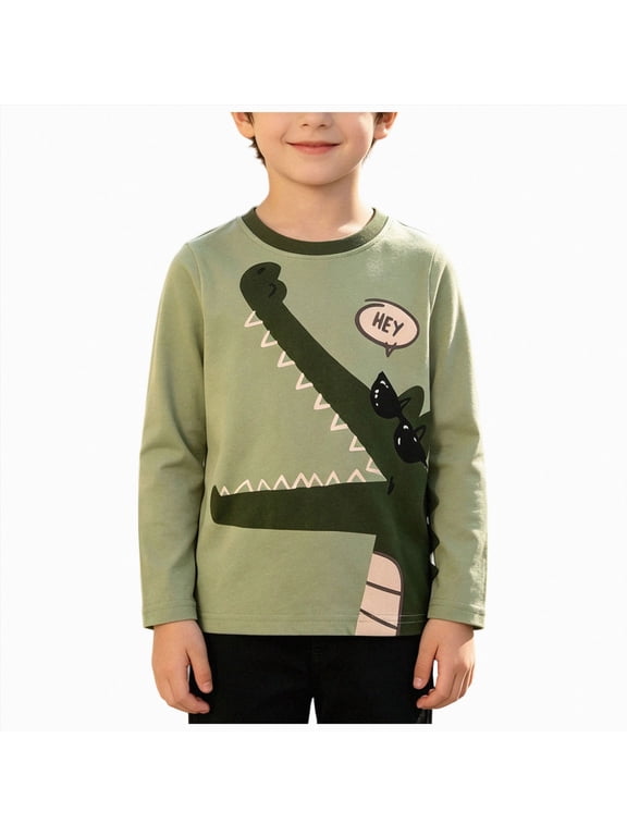 Boy Shirts Boys Long Sleeve Shirts Crew Neck Basic Kids Shirts Casual Kids Toddler Long Sleeve T Shirts,Soft Comfortable Long Sleeve Boys 2T 3T(Green, 2-3 Years)