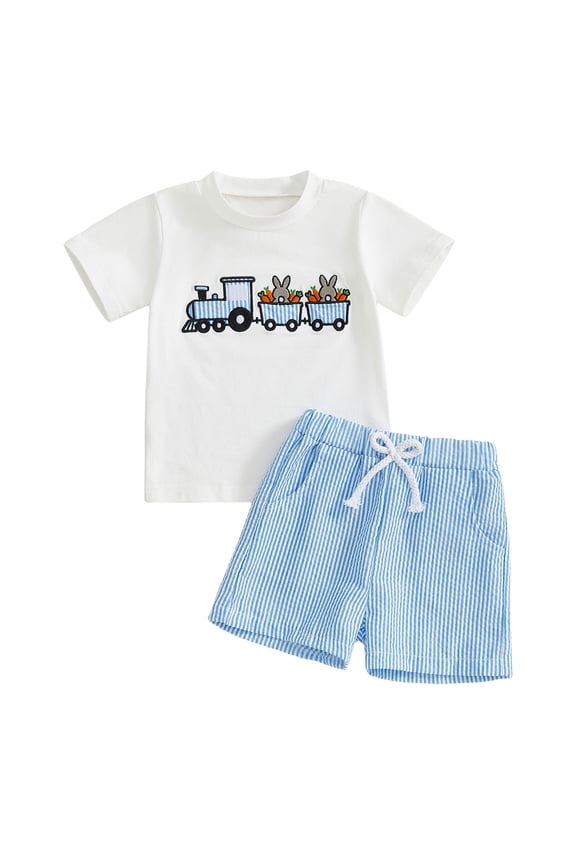 Boy Summer Clothes Boys Short Sleeve T-Shirt and Shorts 2 Piece Set for Toddlers to Big Kids 18-24 Months (White,18-24 Months)