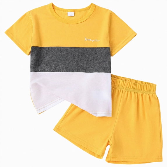 Ymyiu Boy Summer Clothes Boys Summer Breathable Sports Set Short Sleeve T-Shirt & Casual Shorts for Kids Daily Play 2T 3T (Yellow,2-3 Years)