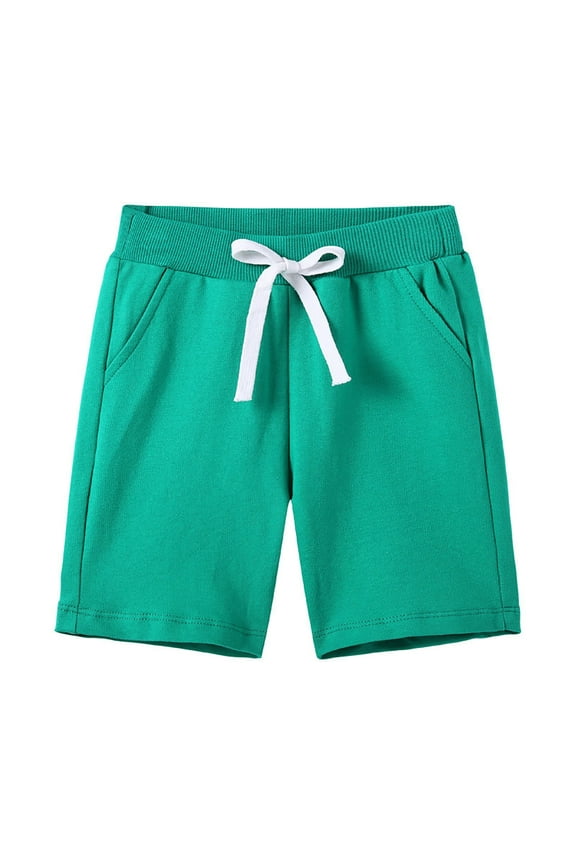 Boys Athletic Shorts with Compression Liner Boys' Adjustable Waist Stretch Flat Front Shorts Standard for School Uniform 4T 5T (Green,4-5 Years)