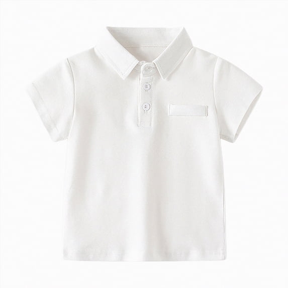 Ymyiu Boys Golf Shirts Boys School Uniform Short Sleeve Polo Shirts Pique Collared Button Closure Shirt for Boy 2T 3T(White, 2-3 Years)