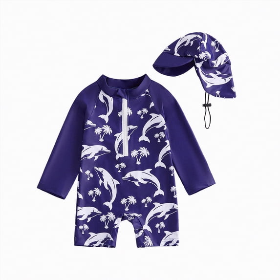 Ymyiu Boys One Piece Swimsuit Kids Long Sleeve Rash Guard Suit One Piece UPF 50+ Sun Protection Swimwear for Boys Baby Toddler 3T 4T (Navy,3-4 Years)