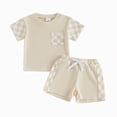 thumbnail image 1 of Ymyiu Boys Outfits Teen Boys Summer Clothes Two Piece Short Sleeve T-Shirt and Shorts Casual Outfit Set 0-6 Months (Beige,0-6 Months), 1 of 4