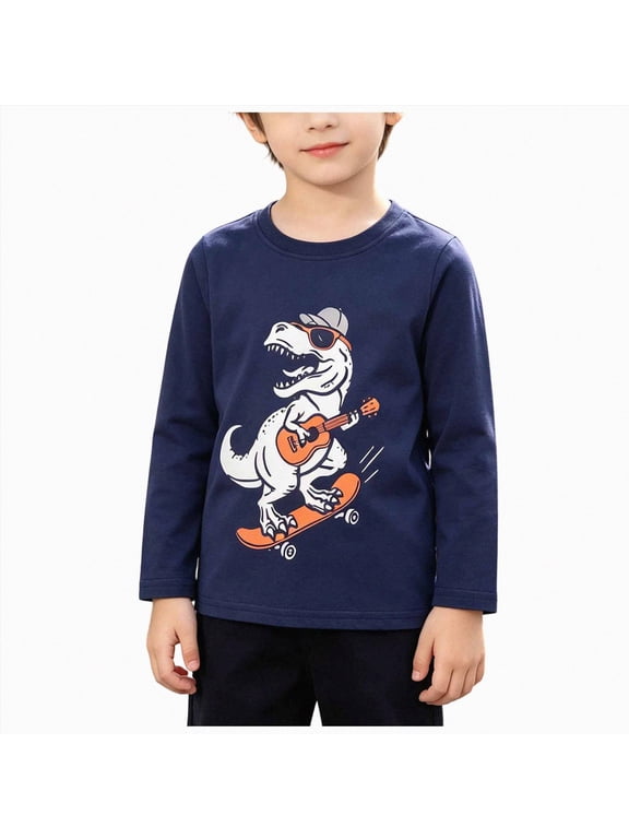 Boys T Shirts Toddler Long Sleeve Shirt Boys T-Shirt Tees Top Toddler Long Sleeve Shirts In Soft Fabric,Designed for Daycare,School Size 6-7 Years(Navy, 6-7 Years)