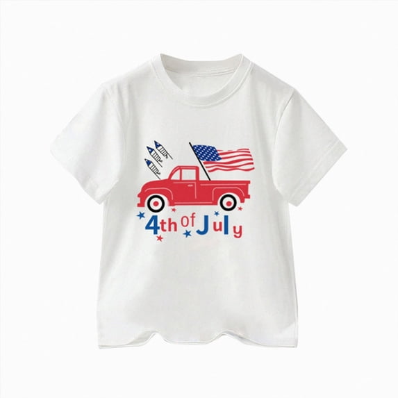 Ymyiu Boys Tshirt for 4th of July Boys T-Shirts Pattern Short Sleeve Toddler Tee Shirt for Kids Size 6-7 Years(White, 6-7 Years)