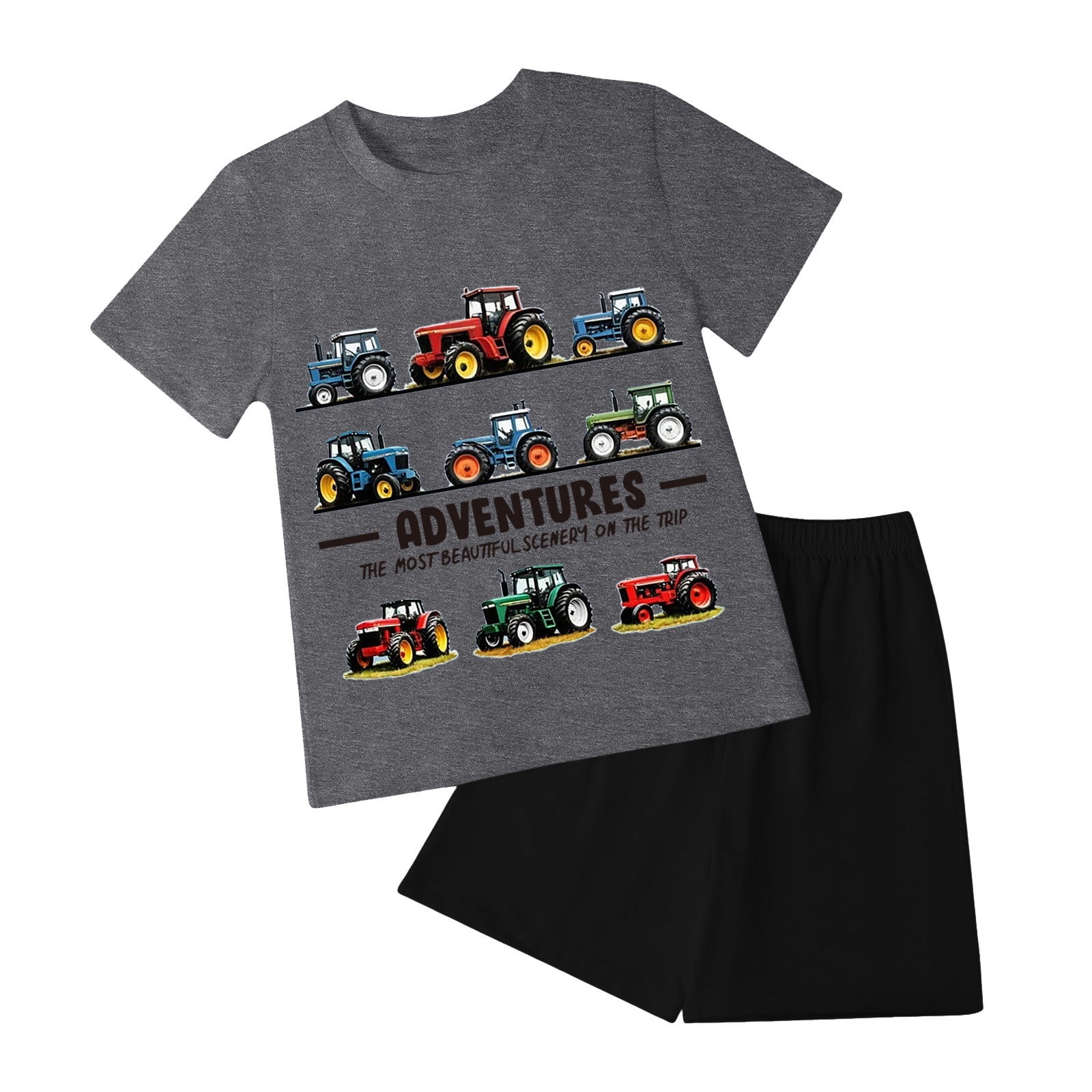 Ymyiu Boys Two Piece Outfit Kids Boy Clothes Casual Short Sleeve Polo Shirt + Plaid Print 2Pcs Shorts Summer Clothing Set (Grey,7-8 Years)