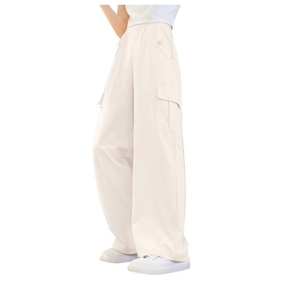 Ymyiu Cargo Pants Girls Baggy Girls Cargo Pants Kids Drawstring Elastic Waist Casual Jogger Pants with Pockets Size 13-14 Years (Beige,13-14 Years)