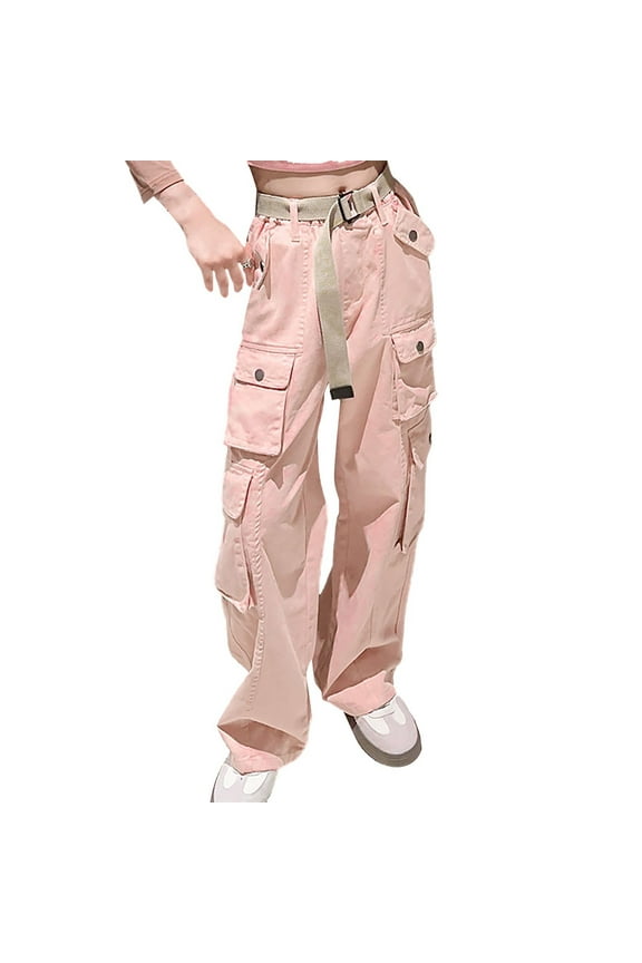 Cargo Pants Teen Girls 1 Pcs Girls' Teenage Casual Street Style Stylish Casual Straight-Leg Cargo Pants with Side Size 11-12 Years (Pink,11-12 Years)