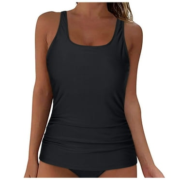 Ymyiu Conservative Swim Top for Women - Full Coverage Tankini Separate (Black,L)