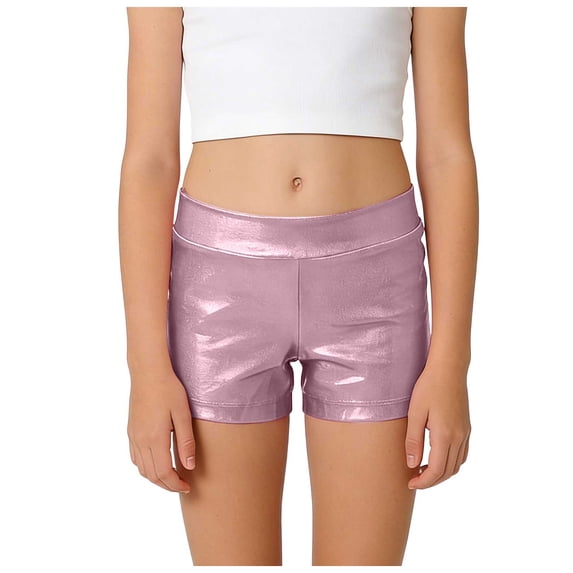 Ymyiu Dance Shorts for Girls Girls School Uniform Sensory-Friendly Pull-On Short Soft Fabric with Elastic Waist & Drawstring Flattened Seams Size 6-7 Years (Pink,6-7 Years)