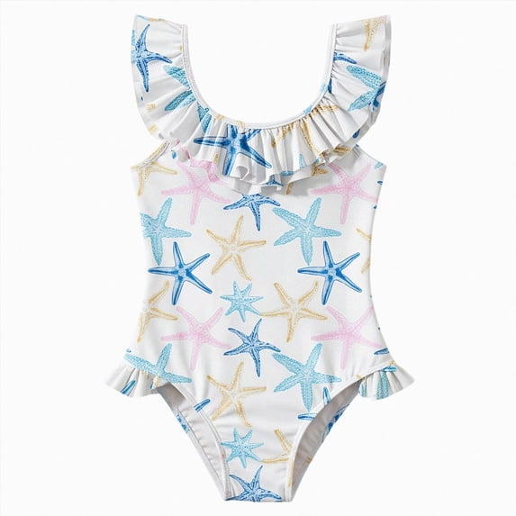 Ymyiu Girl Bathing Suit Newborn Baby Girl Swimsuit One Piece Toddler Girl Bathing Suit with Hat Bikini Infant Girls Swimwear 5T 6T (White,5-6 Years)