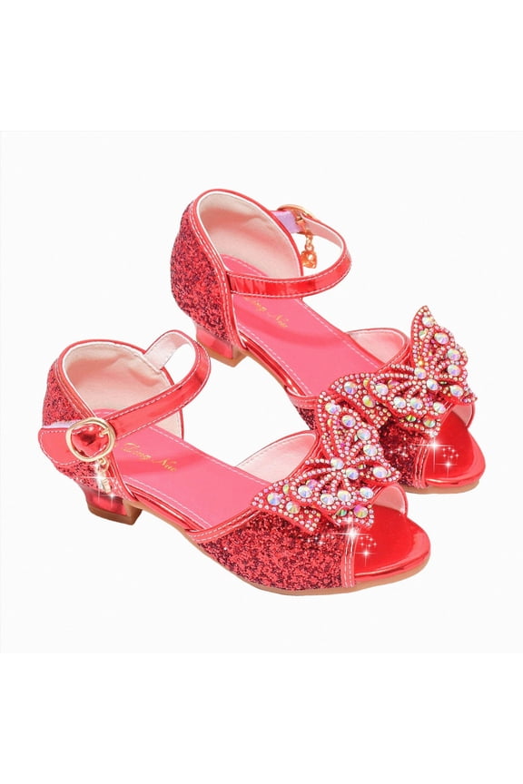 Girl Dress Shoes Girls Dress Shoes Mary Jane Wedding Party Shoes Glitter Bridesmaids Princess Heels Size 13(Red, Little Kids 13)