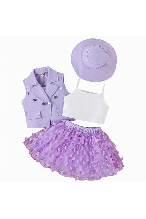 Girls Athletic Sets Girls 2 Piece Outfits Short Sleeve Suit and Pleated Skirt Sets Formal Dress Suits for Kids 3T 4T(Purple, 3-4 Years)