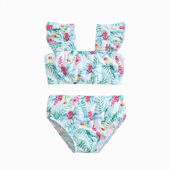 Ymyiu Girls Bikini Girls Tankini Swimsuits Two Piece Bathing Suit Drawstring Swimwear Set for Girls 2T 3T (White,2-3 Years)