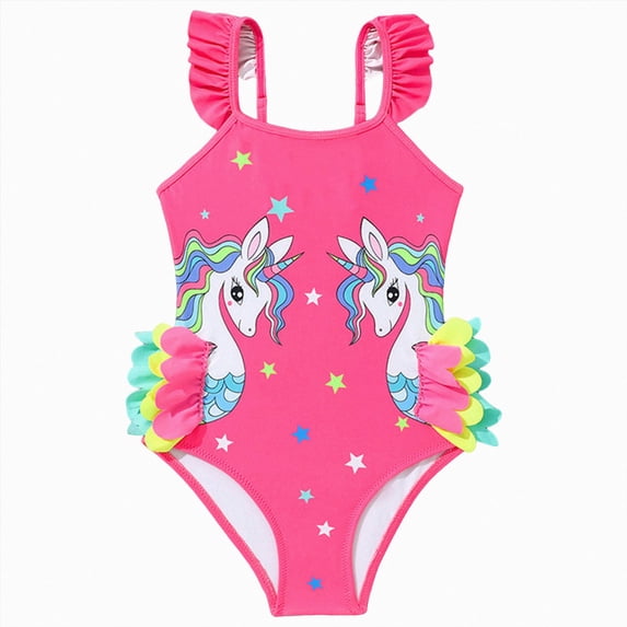 Ymyiu Girls One Piece Swimsuit Girls Swimsuit One Piece UPF 50+ Floral Skirted Bathing Suit Modest Beach Swim Dress 5T 6T (Hot Pink,5-6 Years)