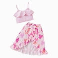 thumbnail image 1 of Ymyiu Girls Outfit Girls 2 Piece Skirt Set Kids Ribbed Knit Crop Top and Elastic Waist Skirt Sets Outfits 4T 5T(Pink, 4-5 Years), 1 of 7
