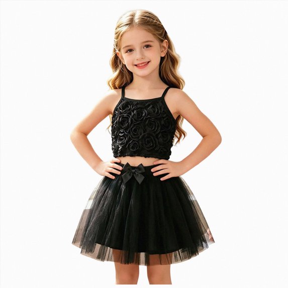 Ymyiu Girls Outfit Toddler Girls Denim Skirt Set with Cute Tank Top Baby Summer Skirt Outfit Jean Skirt for Little Girls 6T(Black, 6 Years)
