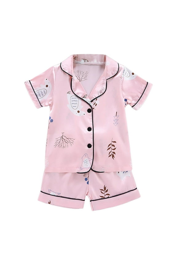 Girls' Pajama Sets Fleece Kids Girls Pajamas Sets Children Graphic Print Short Sleeve Buttons Shirts + Shorts Pajamas 2 Piece Sets 6-12 Months (Pink,6-12 Months)