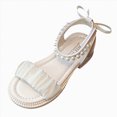 thumbnail image 1 of Ymyiu Girls Sandals Girls Sandals Low Heels Ankle Strap Cute Heart Bow Design Flower Girls Party Dress Shoes for Little and Big Kid Size 2 (Beige,Big Kids 2), 1 of 4