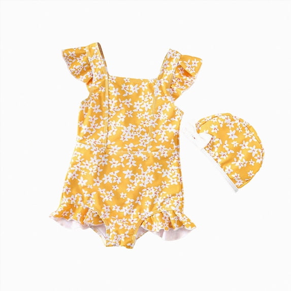 Ymyiu Girls Swimsuit Swimsuit One Piece Short Sleeve Zipper Toddler Bathing Suit Rash Guard Swimwear Beach Sunsuit 4T 5T (Yellow,4-5 Years)